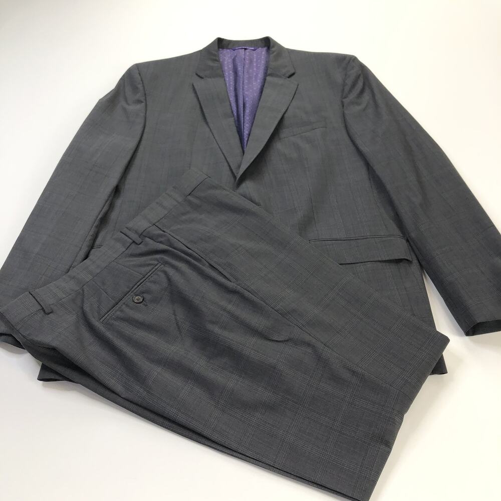 Ted Baker London Endurance 46R Wool Suit Jacket Pants 39 (39W 30L) Plaid Gray